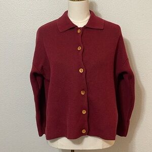 J. Jill Women’s Red Waffle Knit Collared Button Sweater Size Small